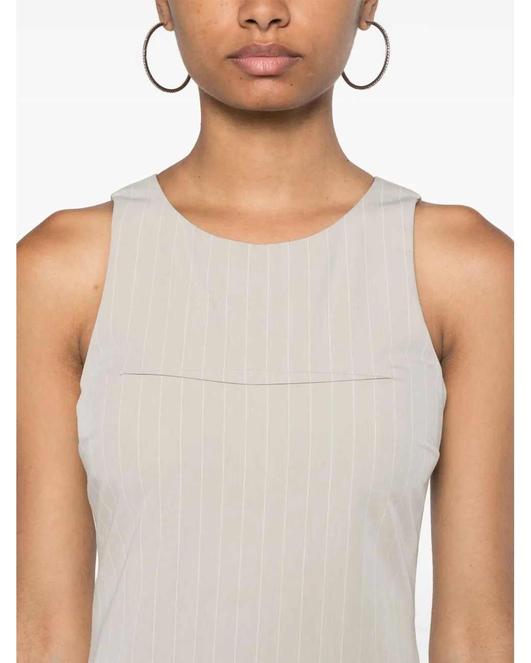 Patrizia Pepe White Pinstripe-Pattern Midi Dress