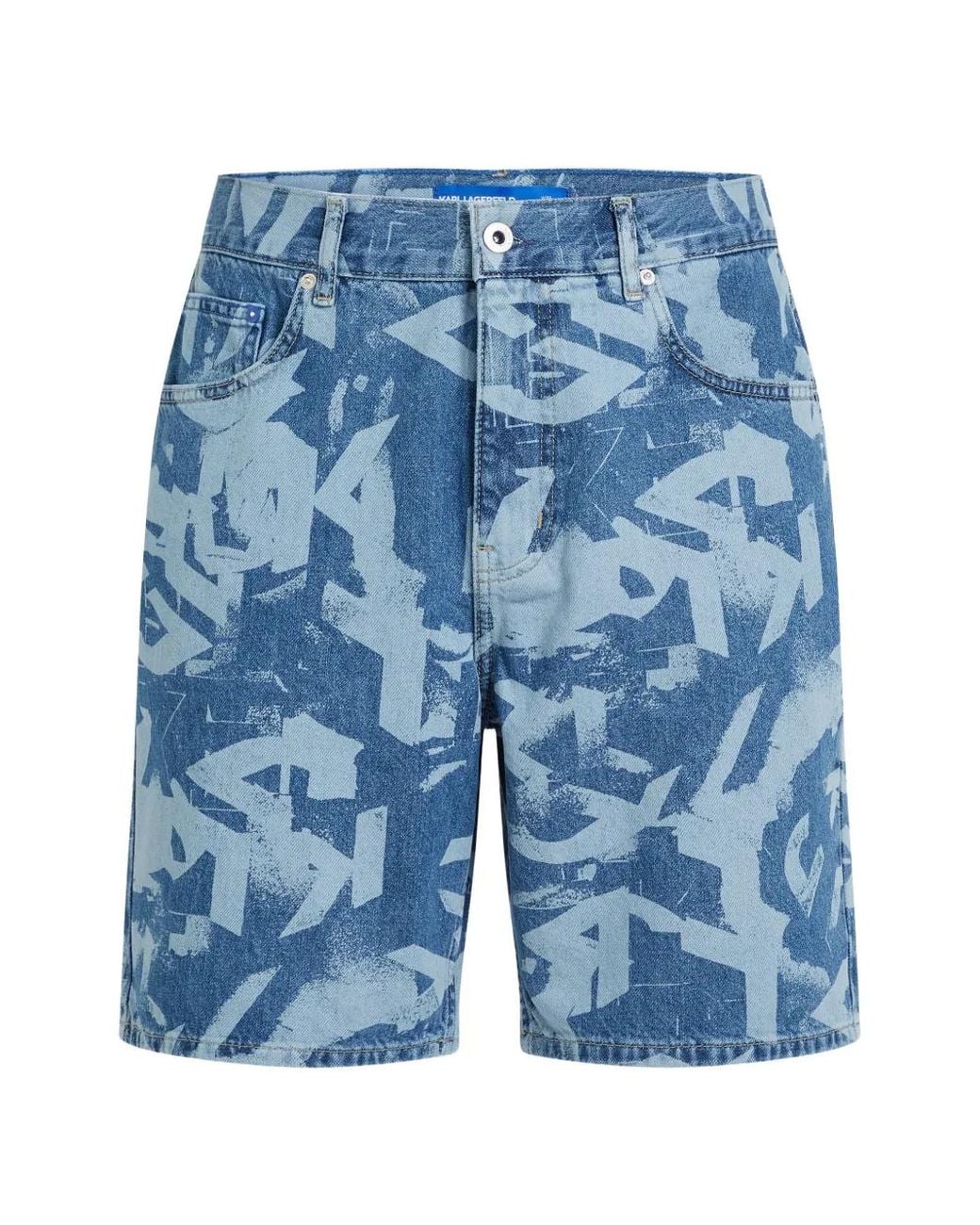 Karl Lagerfeld Blue All-Over Print Shorts for men
