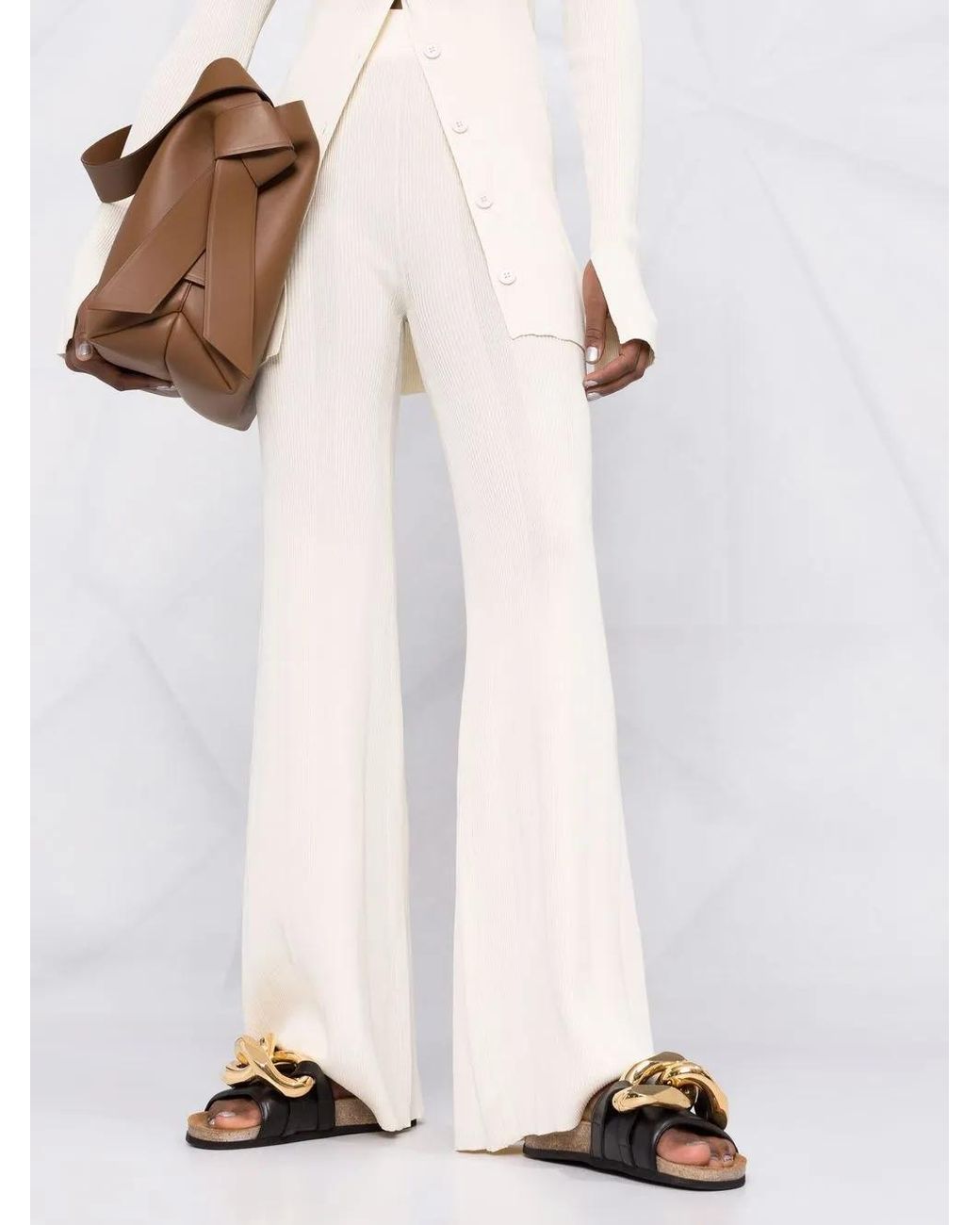 Remain White Fine-Ribbed Flared Trousers
