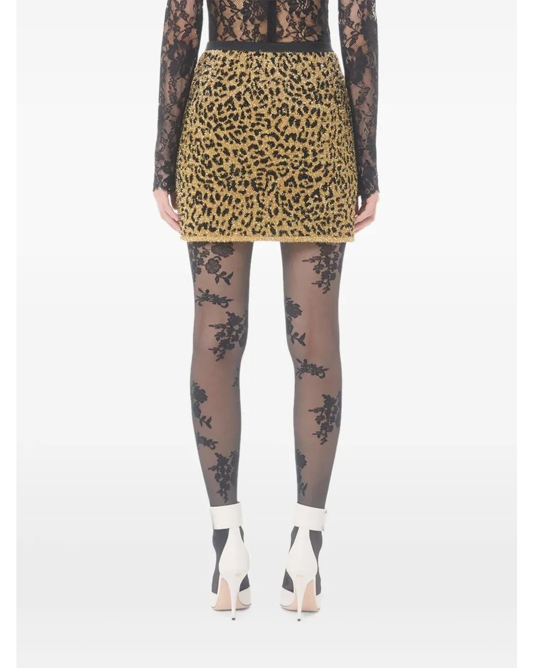 Valentino Garavani Metallic Jacquard Animal Print Lurex Knit Short Skirt
