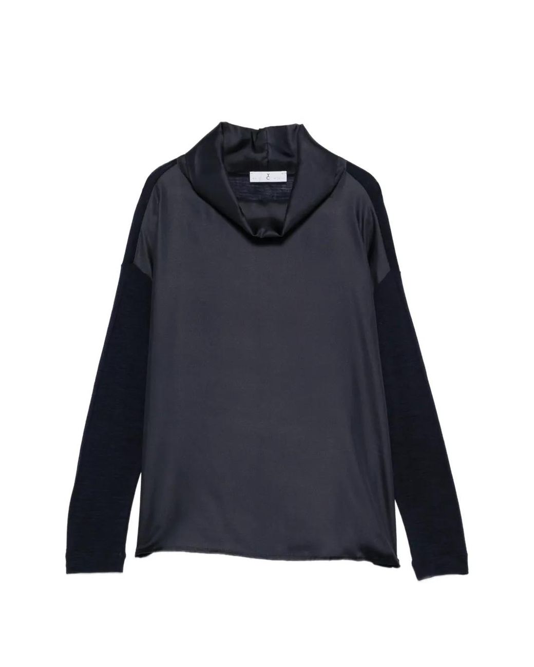 Whyci Blue Satin-Panel Long-Sleeve Top