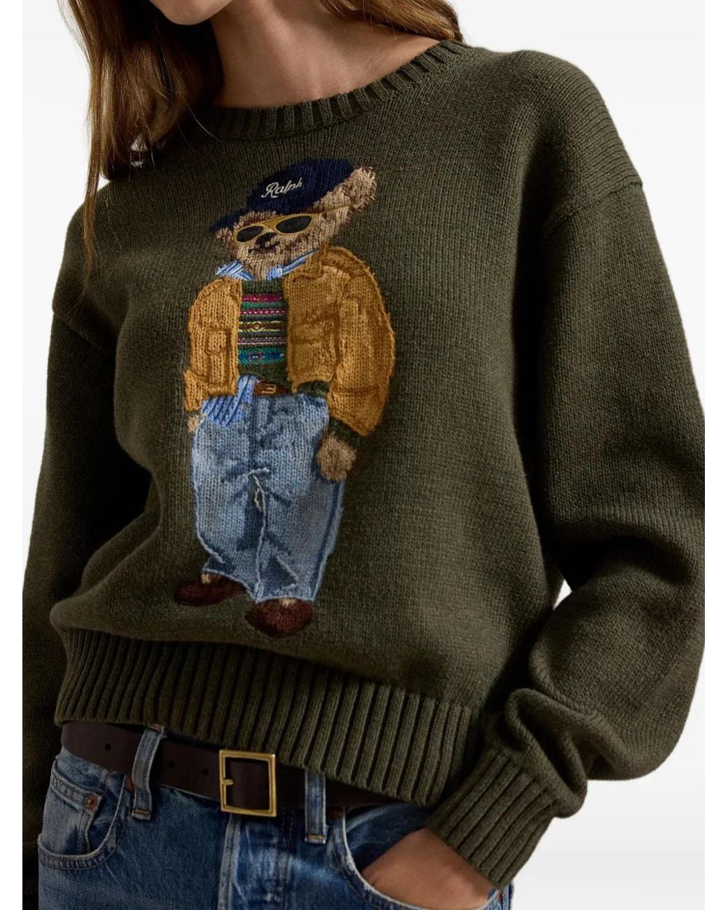 Polo Ralph Lauren Green Crewneck Sweater With Front Print, 100% Cotton