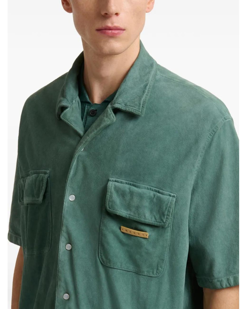 Marni Green Suede Shirt With Pockets for men