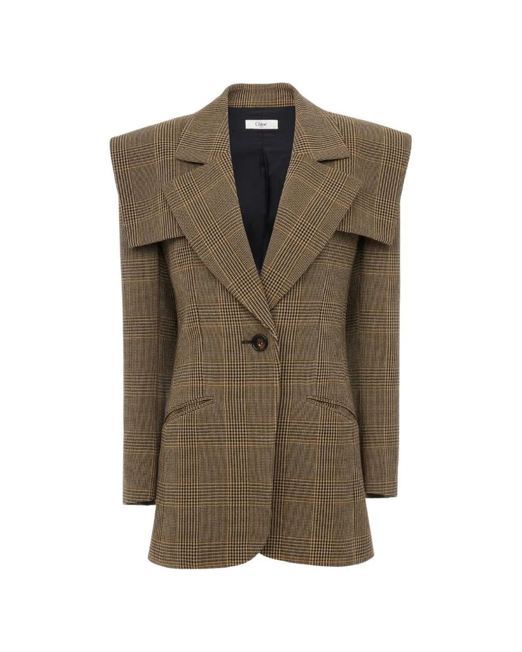 Chloé Green Check-Pattern Layered-Shoulder Jacket