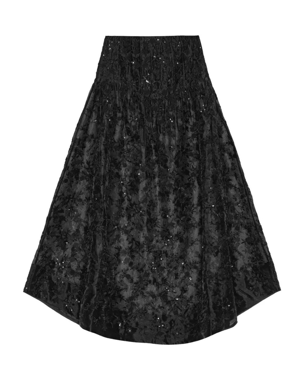Ganni Black Sequin-Embellished Floral Skirt