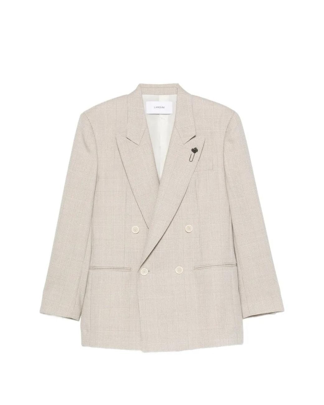 Lardini White Houndstooth-Pattern Double-Breasted Blazer