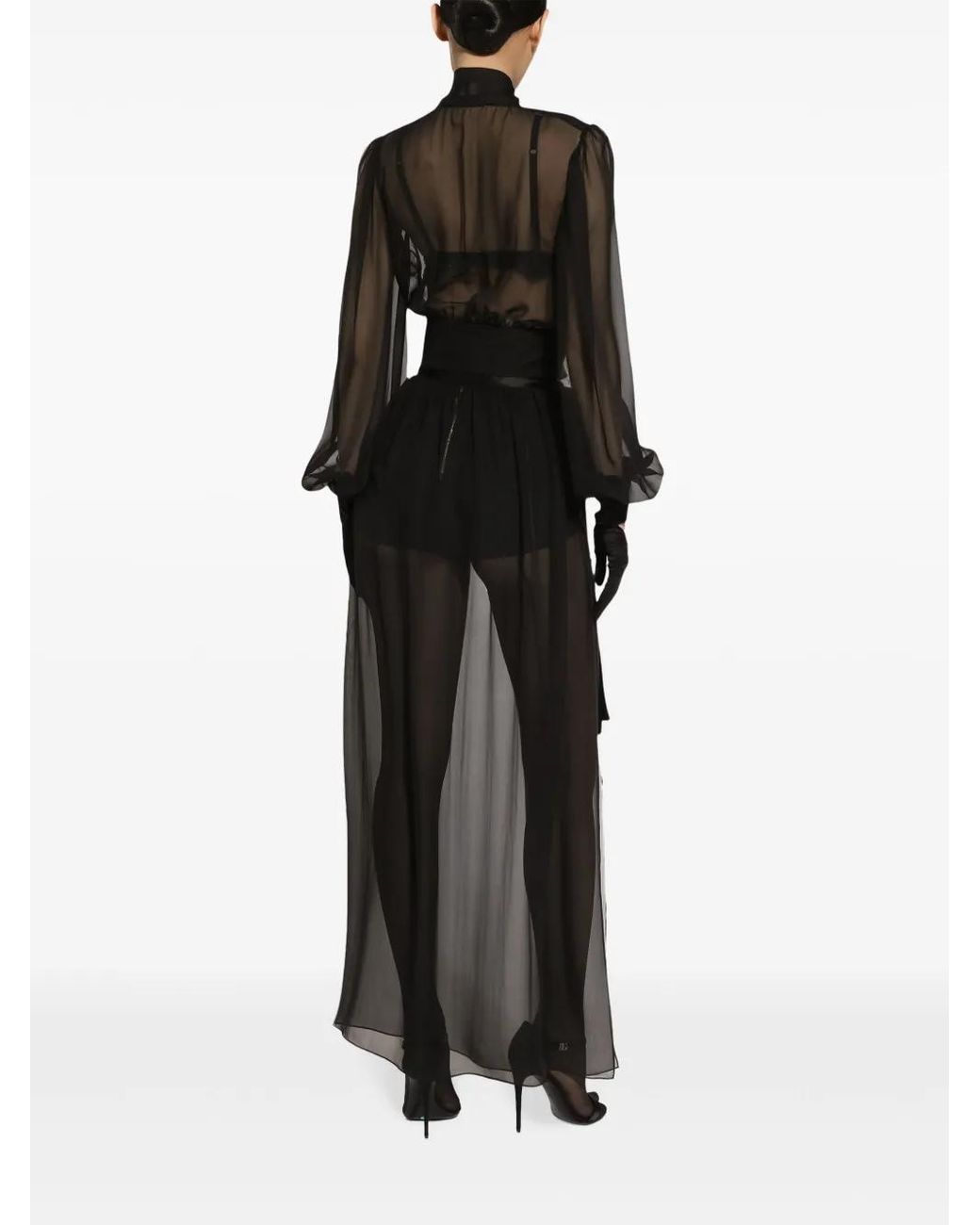 Jupe Longue En Mousseline De Soie Avec Ceinture Dolce & Gabbana en coloris Black