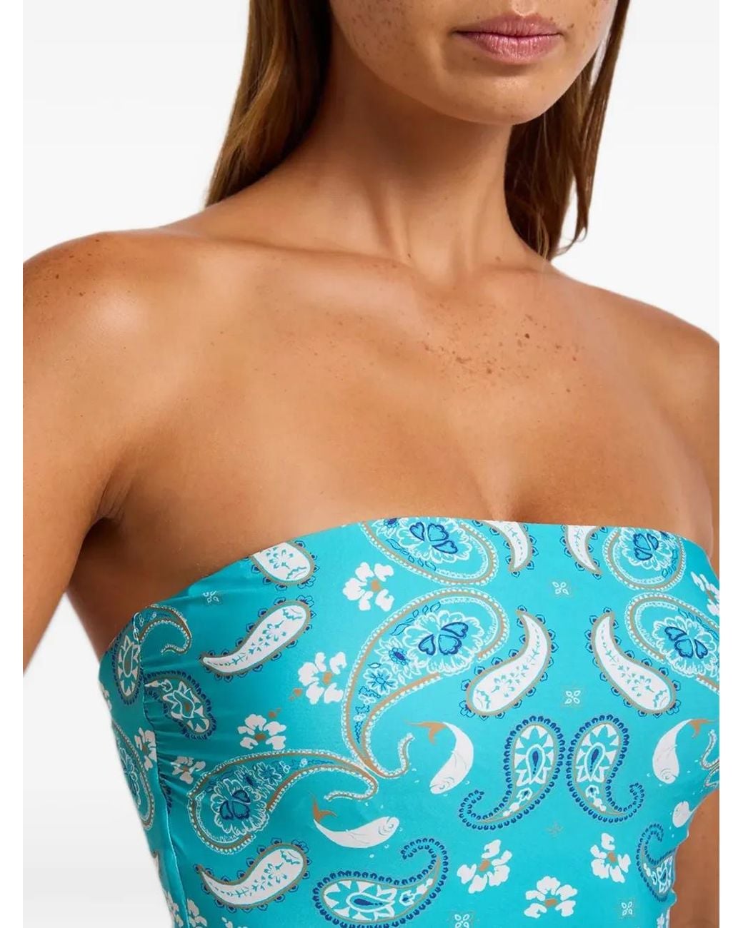 Seafolly Blue Drift Club Paisley-Print Bandeau Swimsuit