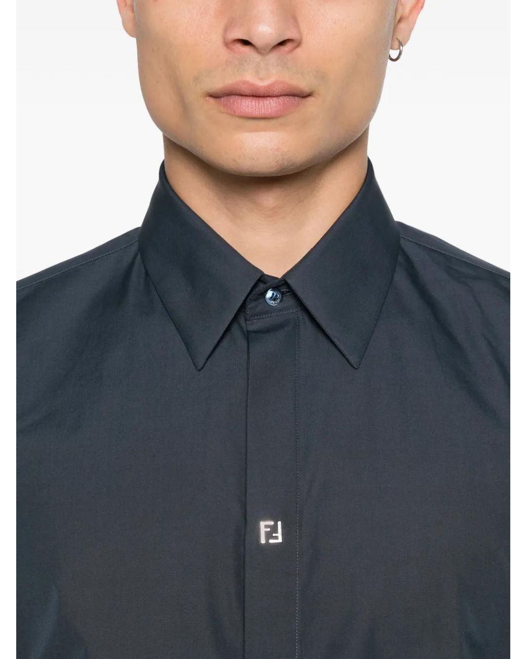 Fendi Blue Logo-Detail Shirt for men