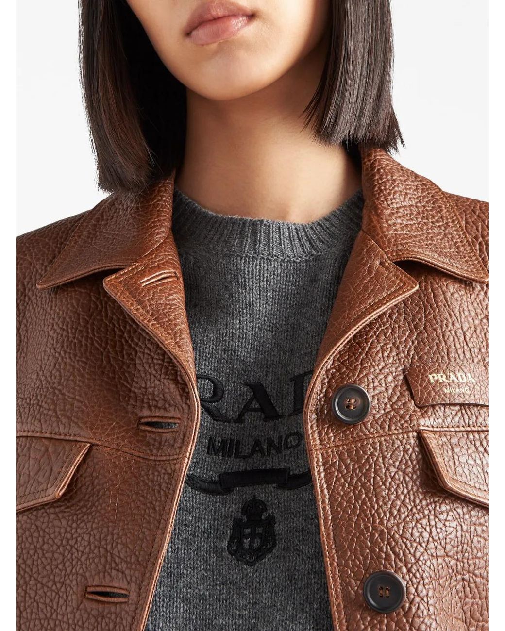 Prada Logo-Intarsia Cropped Wool Sweater in Grey | Lyst UK