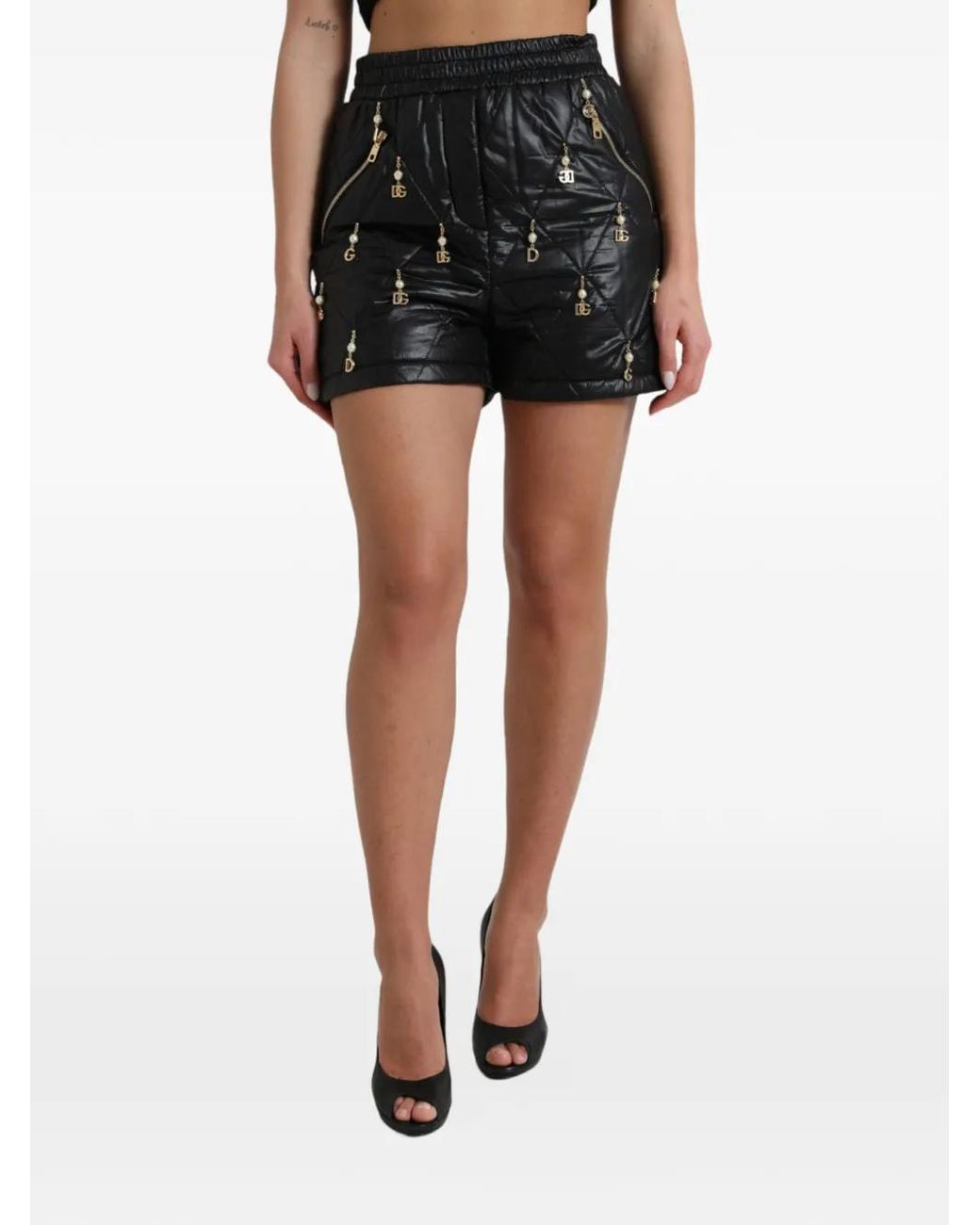 Dolce & Gabbana Black Quilted Logo-Charm Shorts
