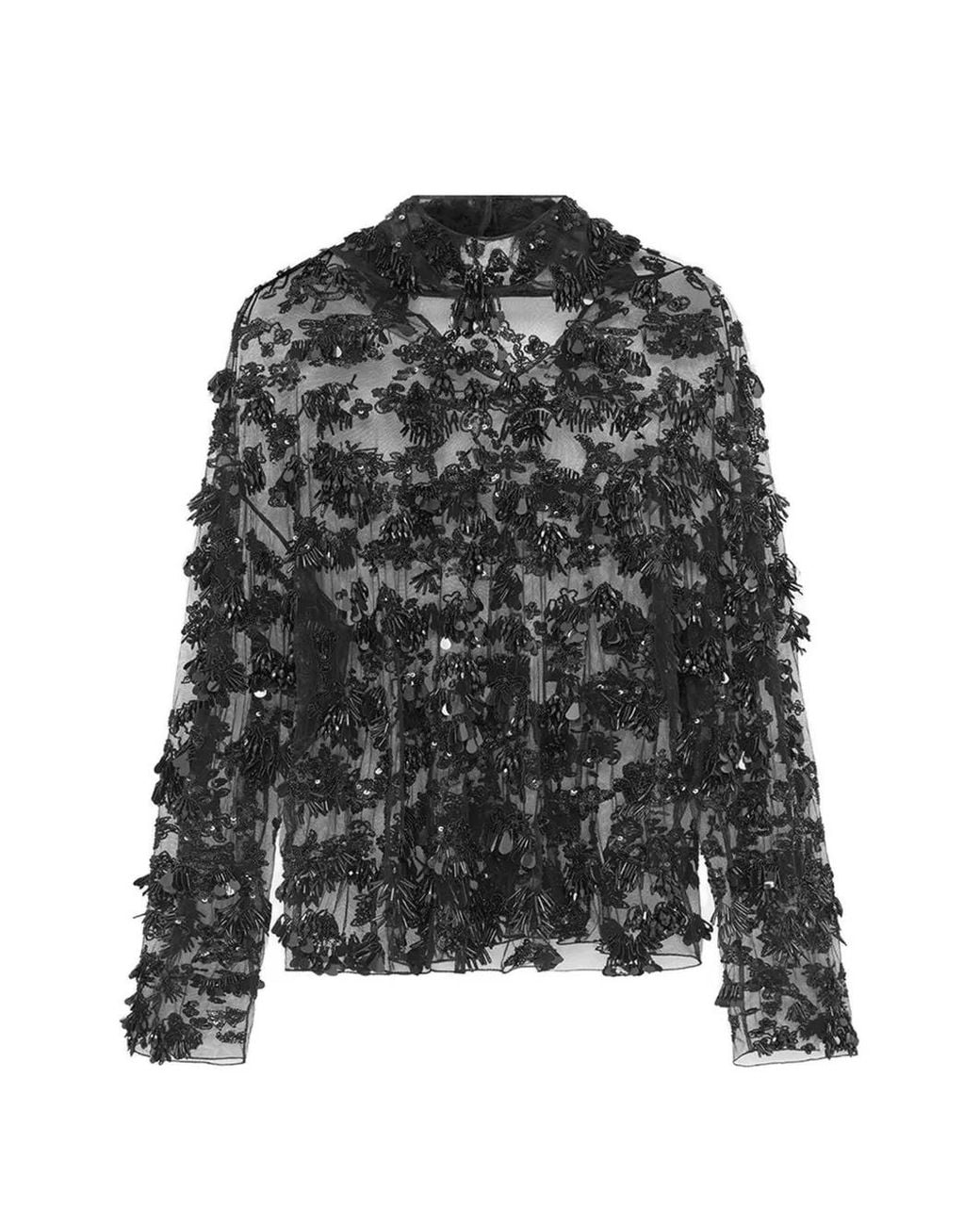 16Arlington Black Olarna Embroidered Mesh Top