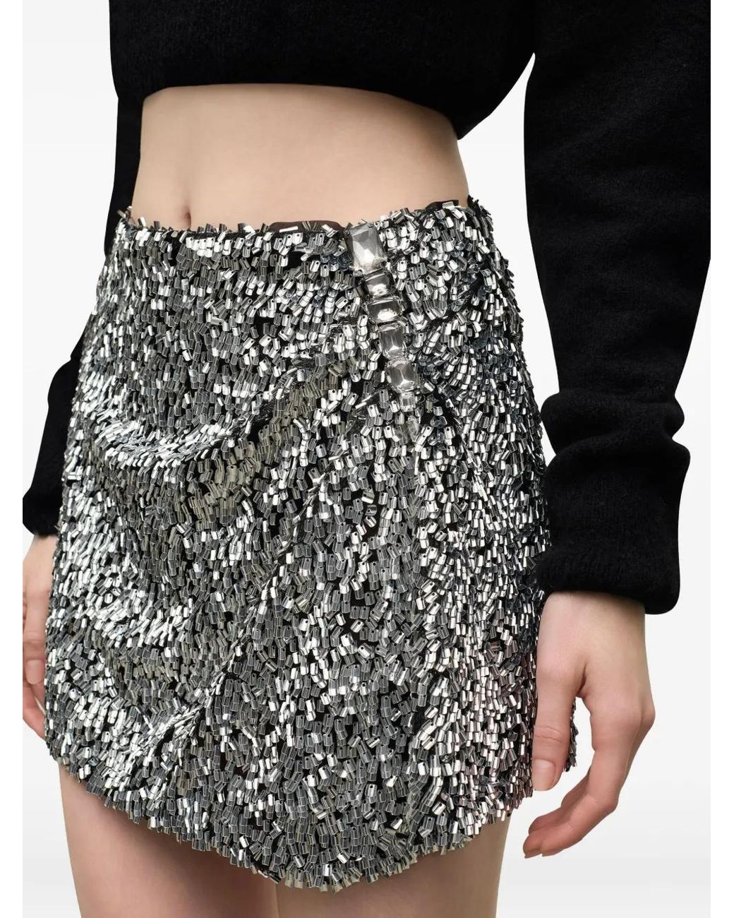 Area Gray Crysta- Cluster Sequin Mini Skirt