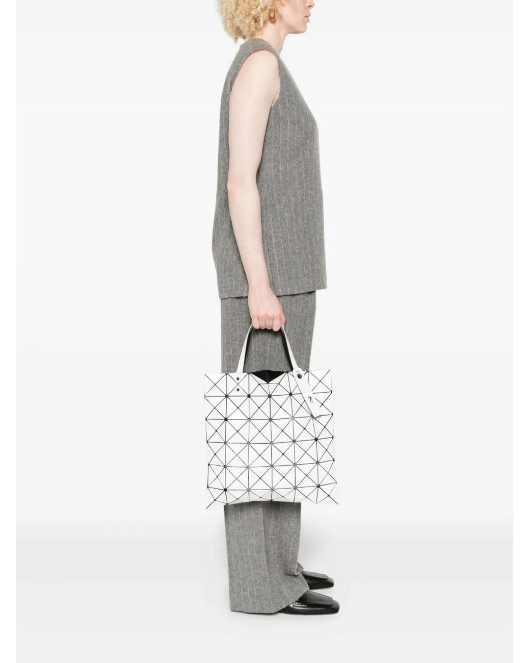 Issey Miyake White Lucent Geometric-Pattern Tote Bag