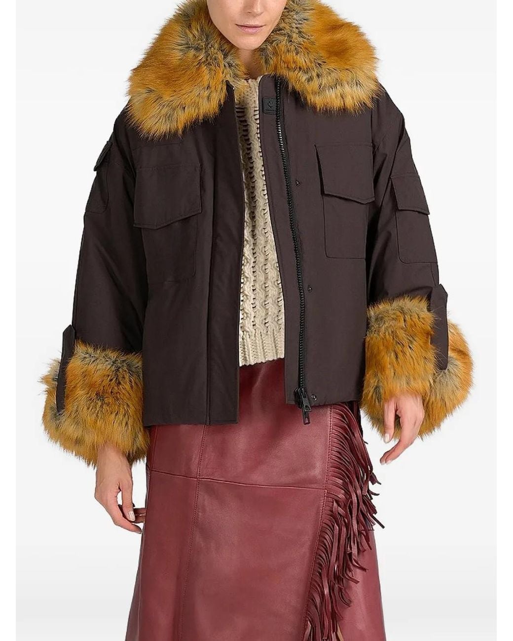 Canadian Brown Yoho Faux-Fur Trim Multi-Pocket Jacket