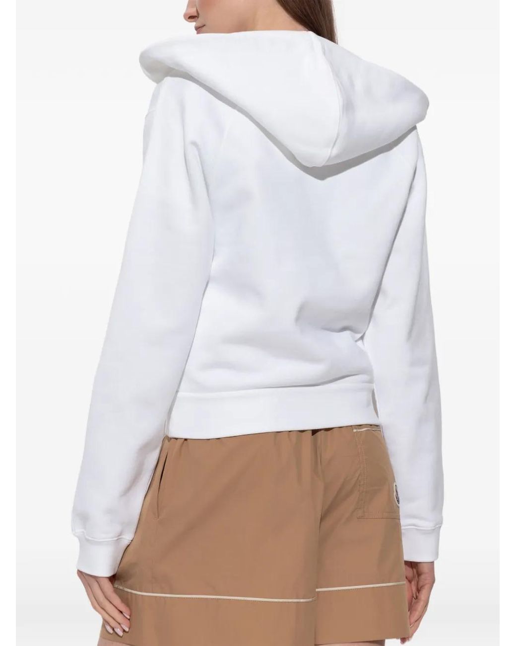 Moncler White Logo-Patch Zip-Up Hoodie