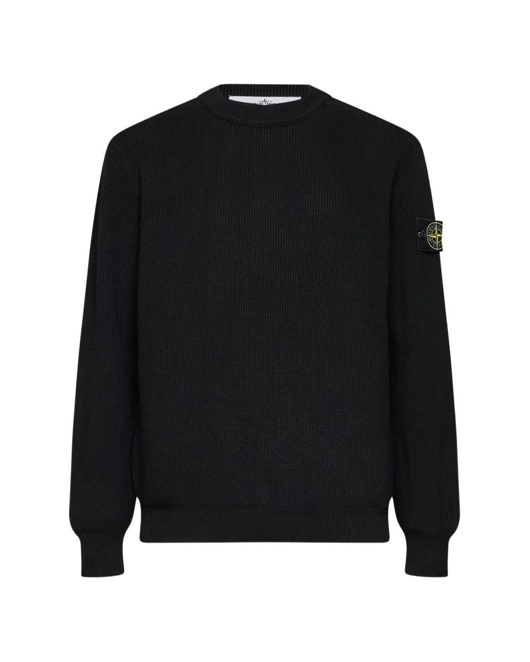 Stone Island Black Ribbed-Knit Logo-Patch Sweater for men