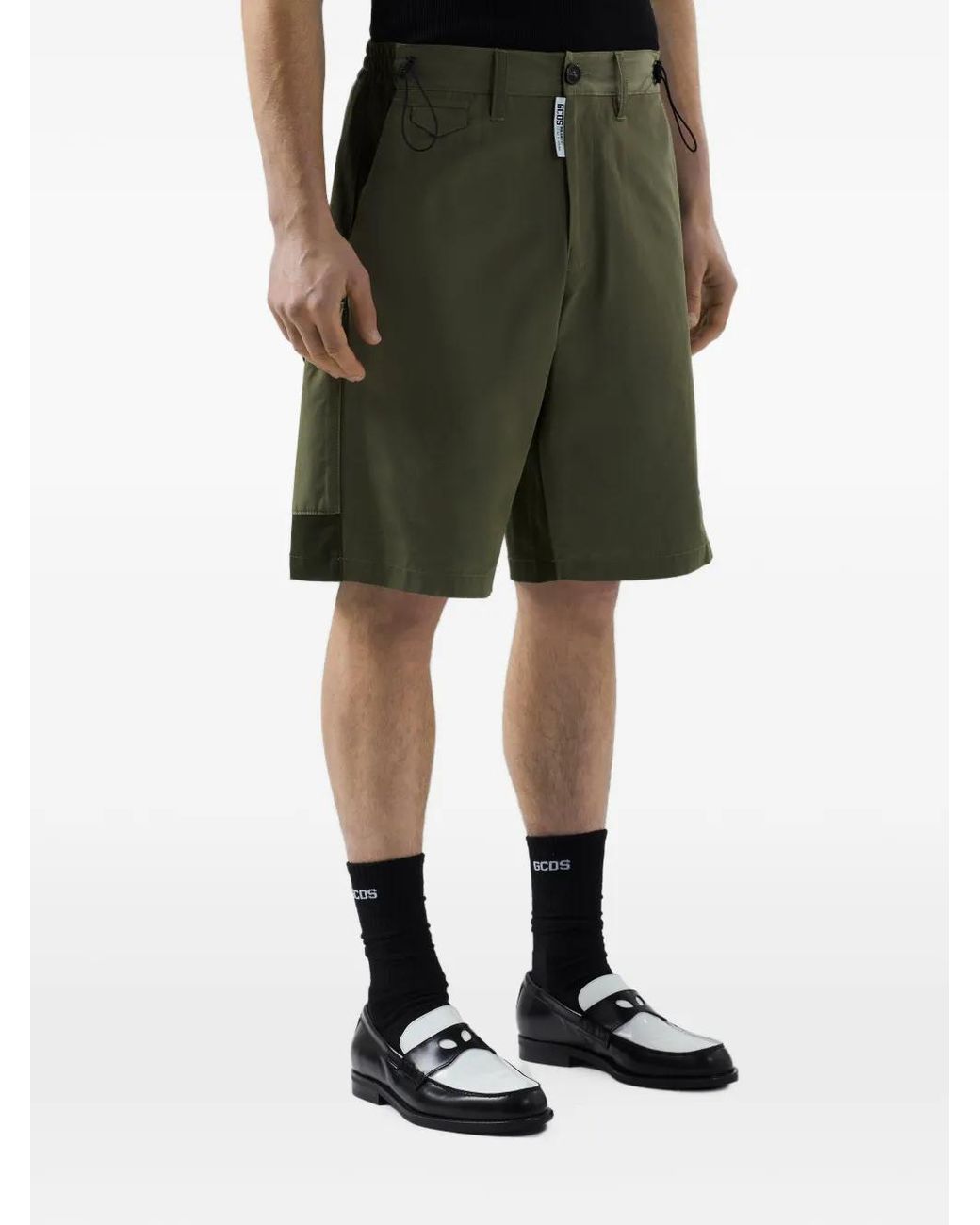 Gcds Green Colour-Block Drawstring Cargo Shorts for men
