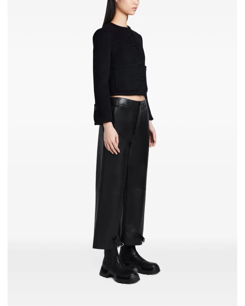 Proenza Schouler Black Leather Cropped Straight-Leg Trousers