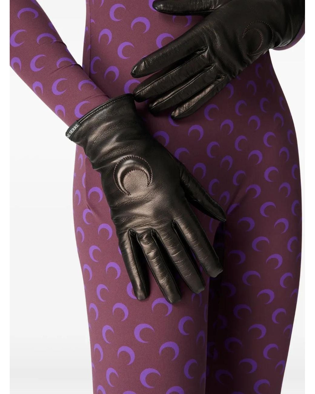 MARINE SERRE Black Moon Leather Gloves