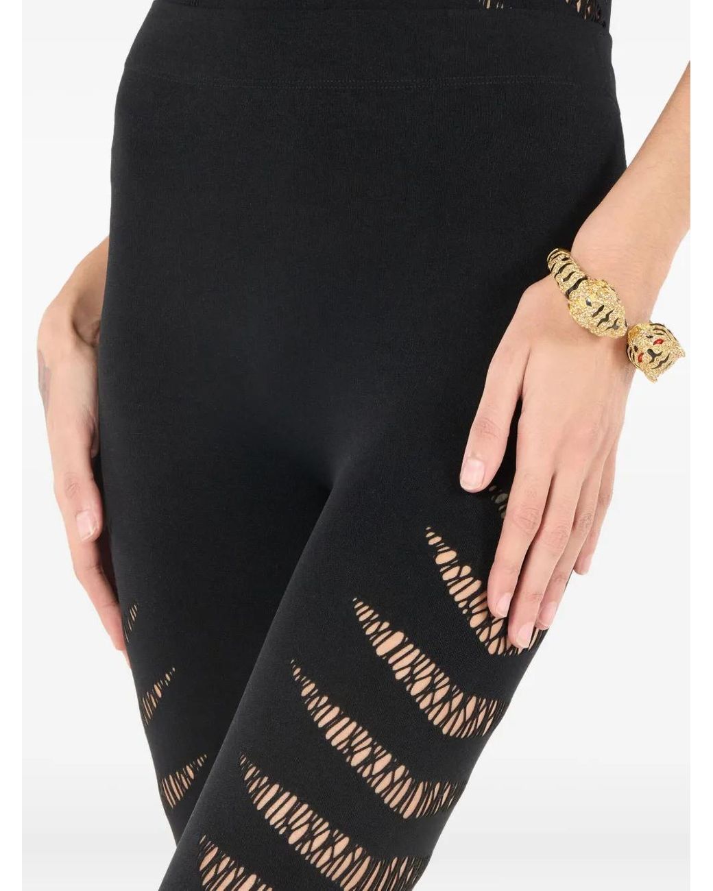 Roberto Cavalli Black Python-Patterned Leggings