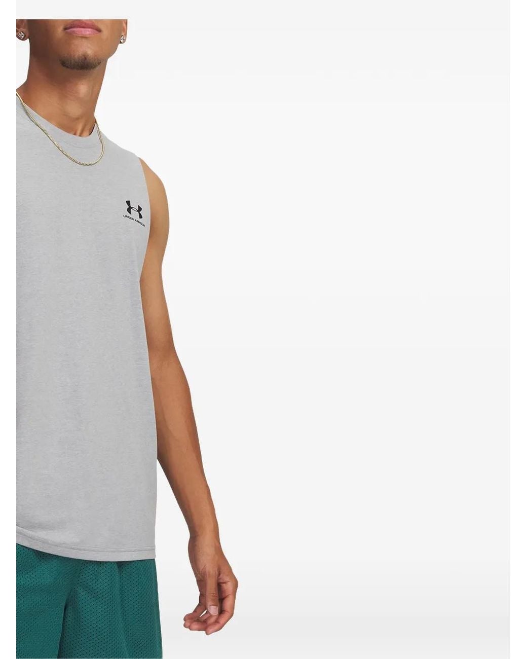 Under Armour White Logo-Print Cut-Off Tank Top for men