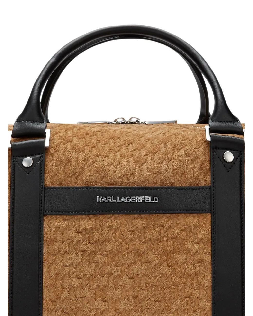 Karl Lagerfeld Brown Monogram Suede Weekender Bag for men
