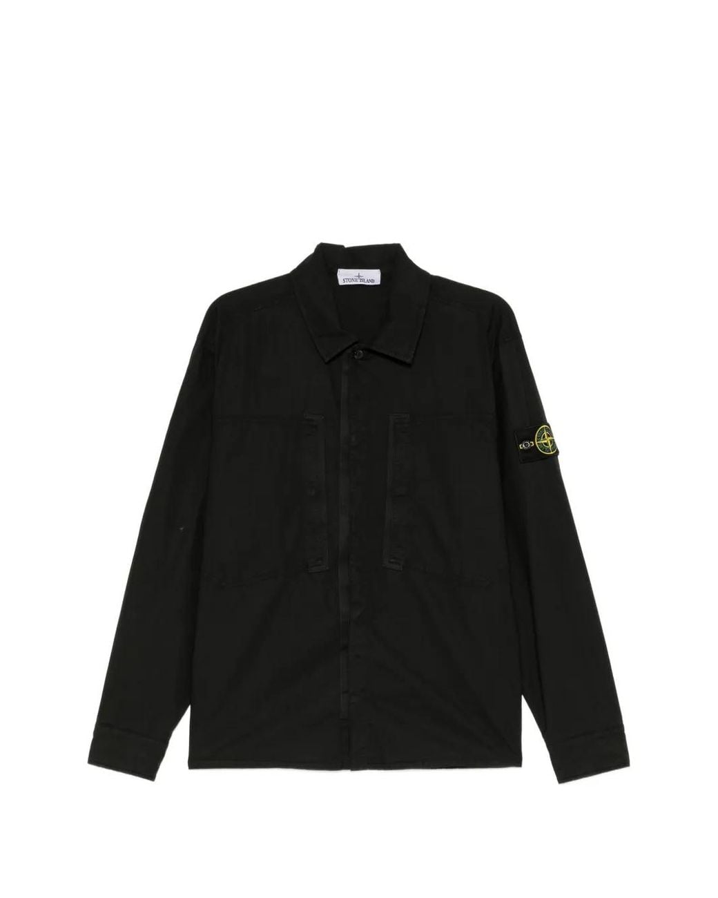 Stone Island Black Surchemise À Patch Logo Et À Poches for men
