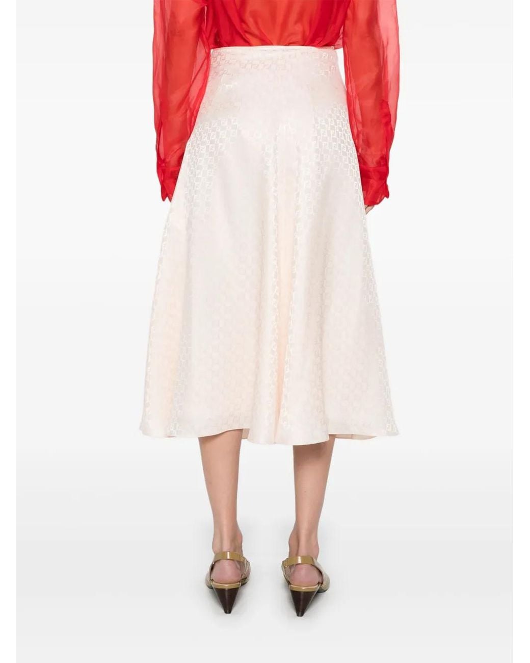 Fendi Ff Zijden Midi-Rok in het Pink