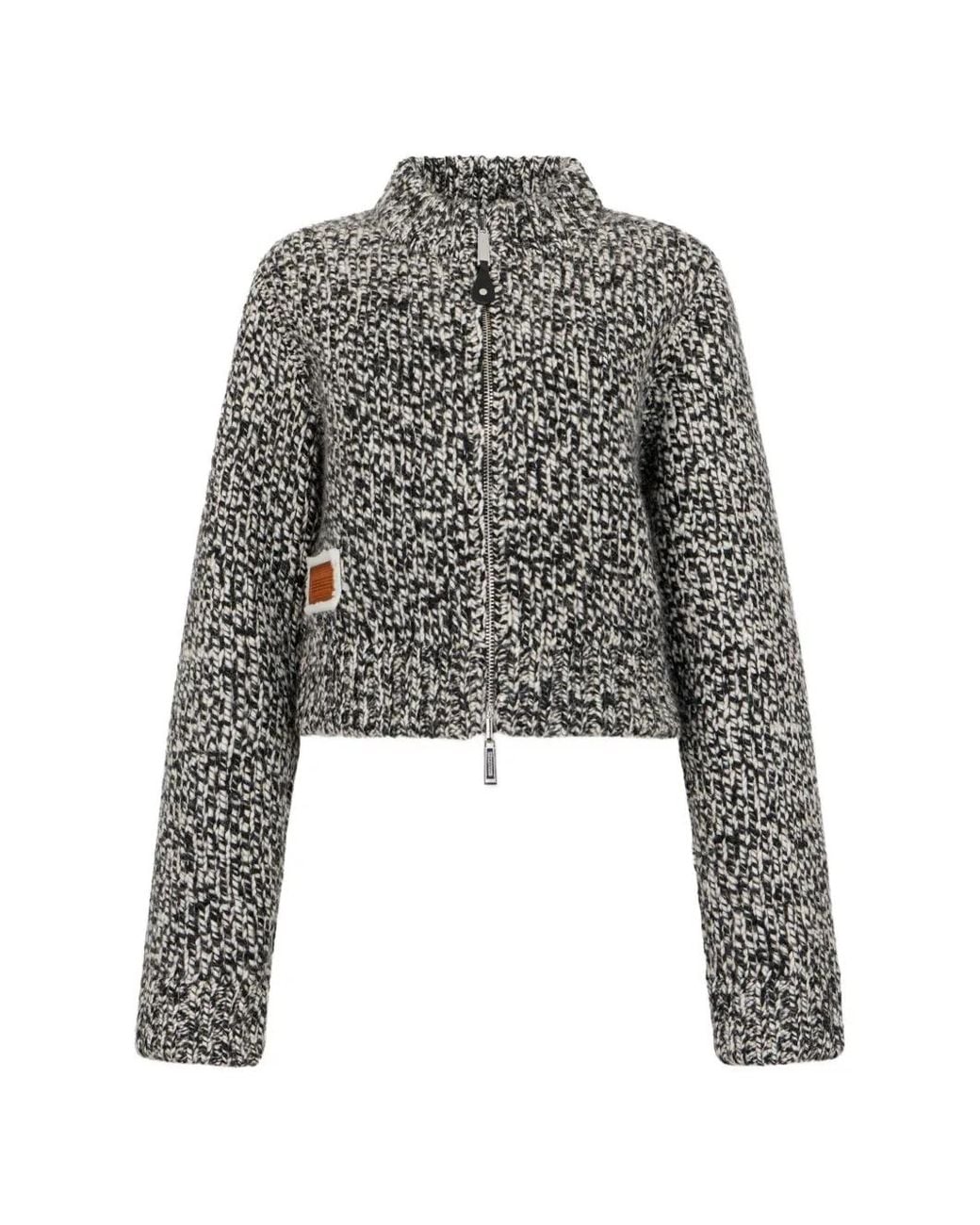 DSquared² Gray Reversible Mouliné Zipped Knit Cardigan