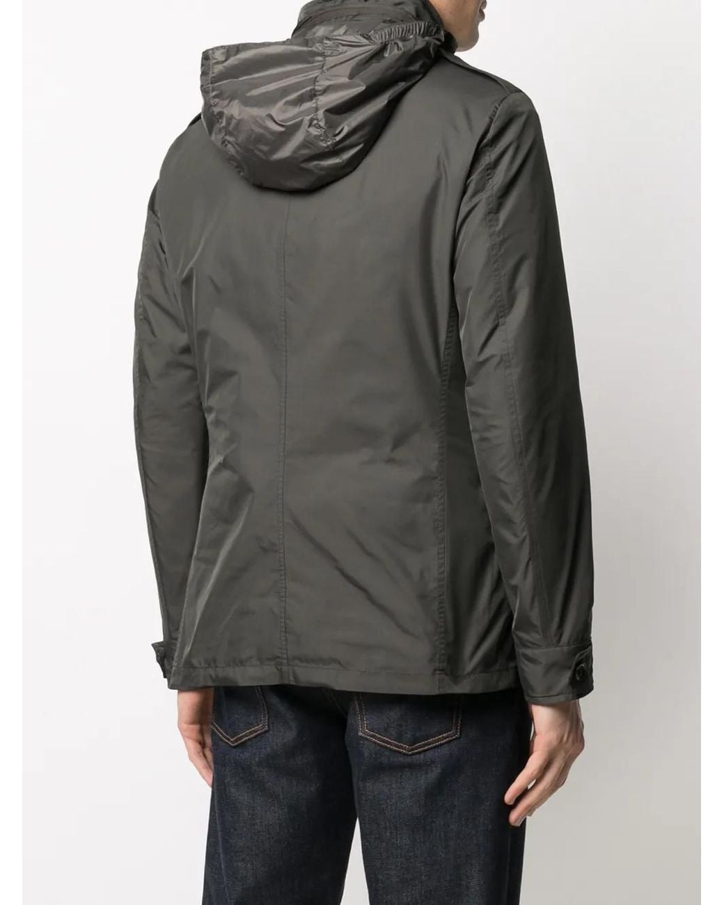 Moorer Black Hooded Buttoned Down Jacket for men