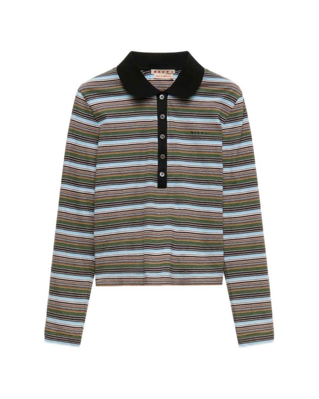 Marni Black Polo En Jersey Rayé Multicolore