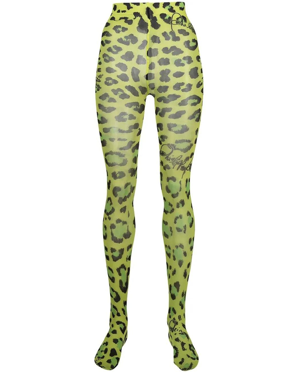 Philipp Plein Green Leopard Print Tights