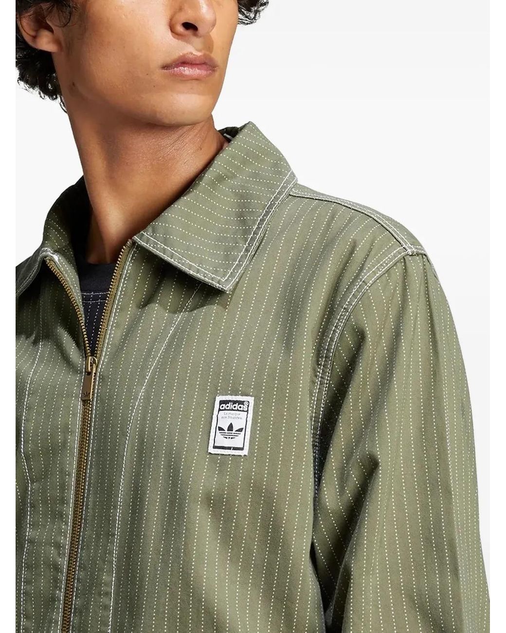 adidas Pinstripe Zip-Up Shirt Jacket in Green for Men | Lyst
