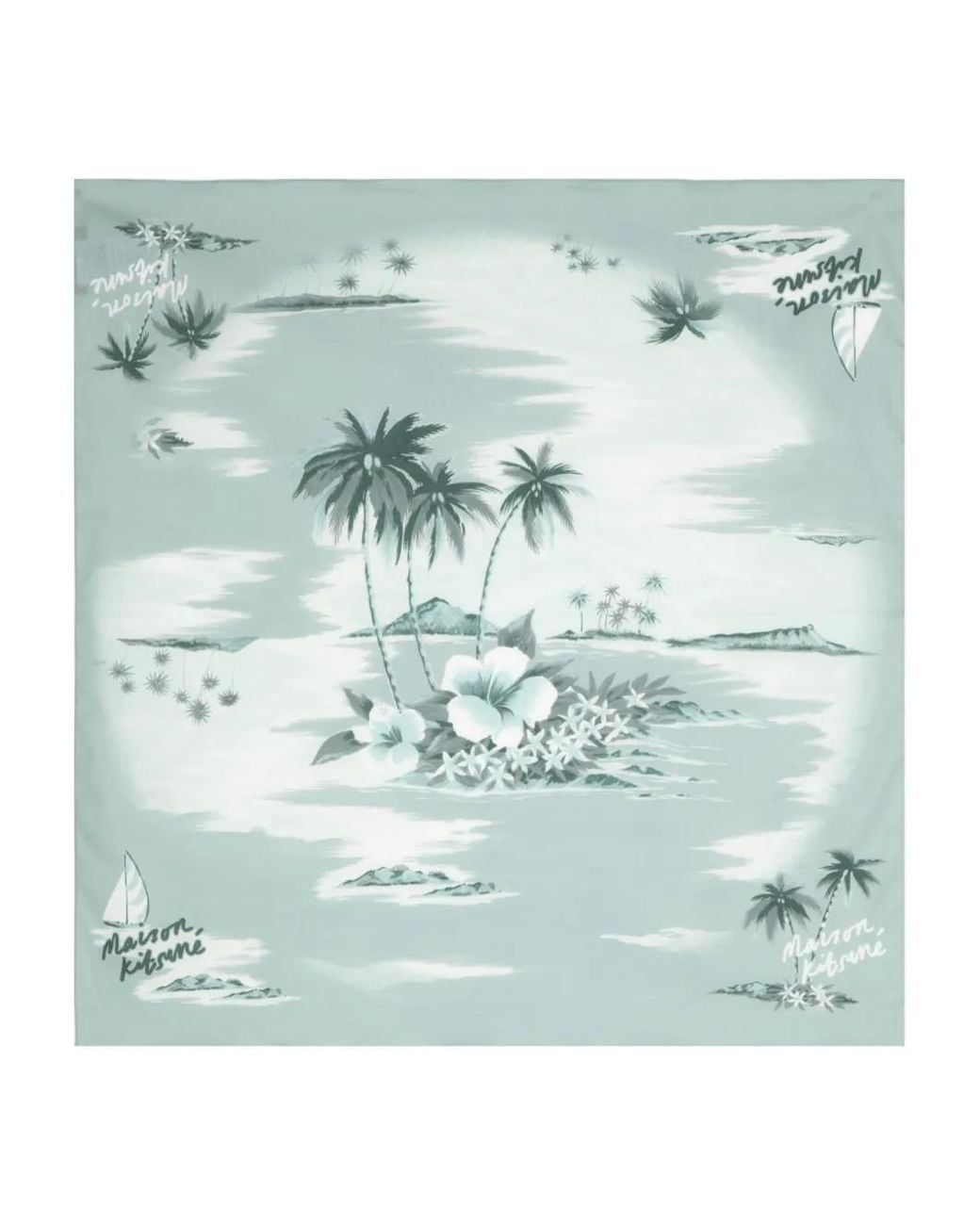 Maison Kitsuné Blue Island-Print Cotton Scarf for men