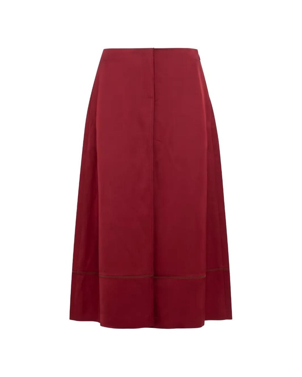 Tela Red Frayed-Edge A-Line Midi Skirt