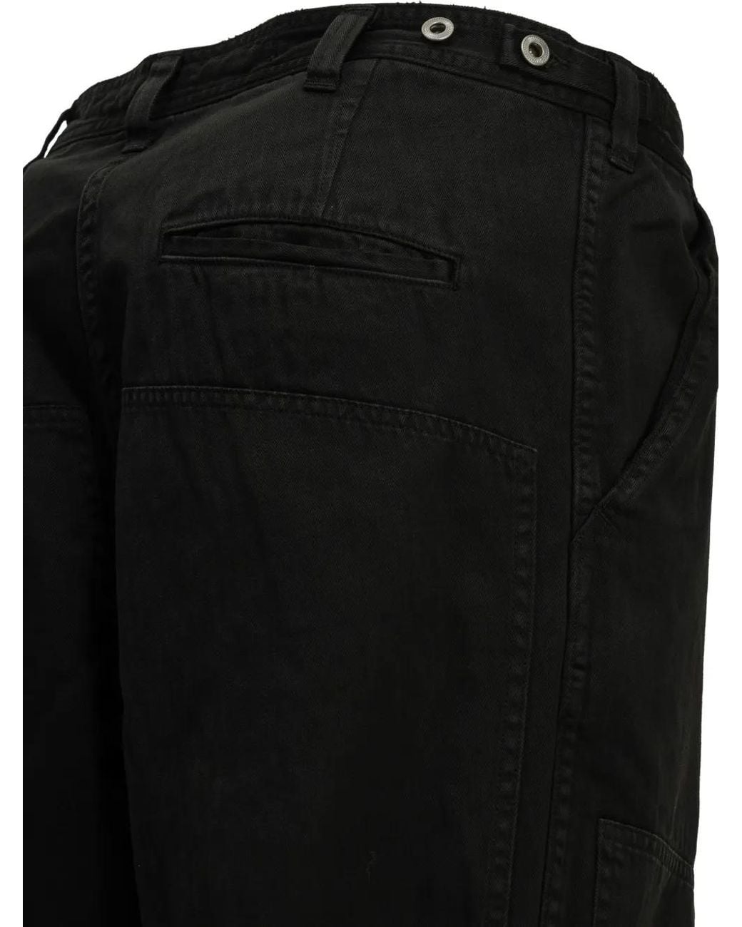 A.PRESSE Black Military Double Knee Herringbone-Weave Panelled Trousers for men