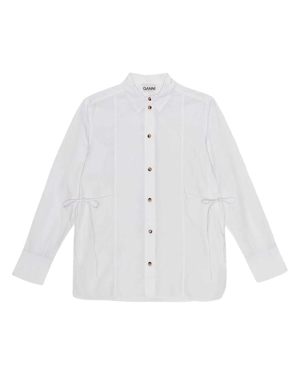 Ganni White Self-Tie Cotton Shirt