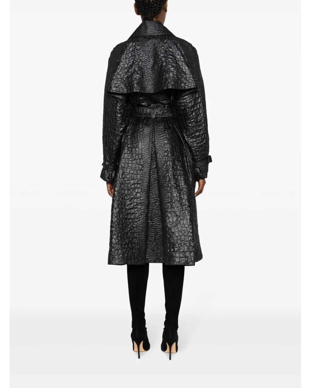 Versace Black Embossed-Crocodile Laminated Trench Coat