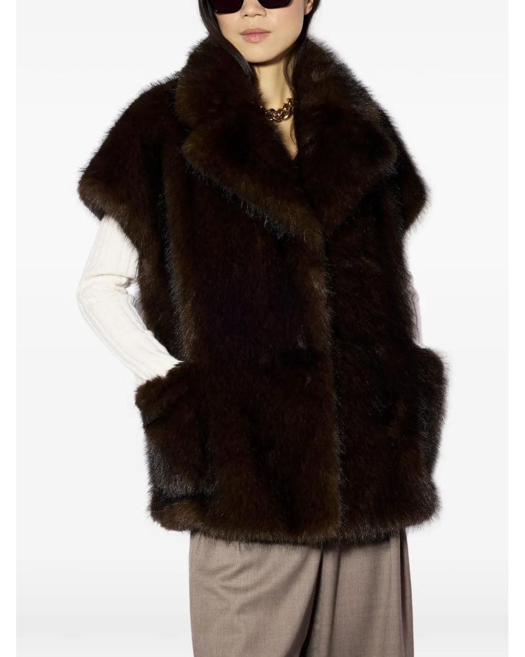 Liviana Conti Black Faux-Fur Oversized Coat