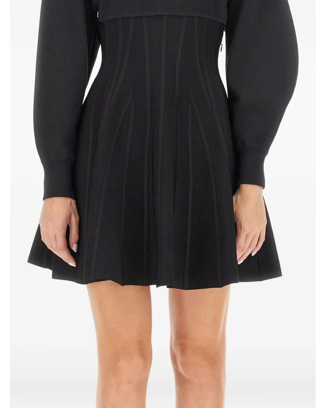 McQueen Black Puff-Sleeved Flared Dress