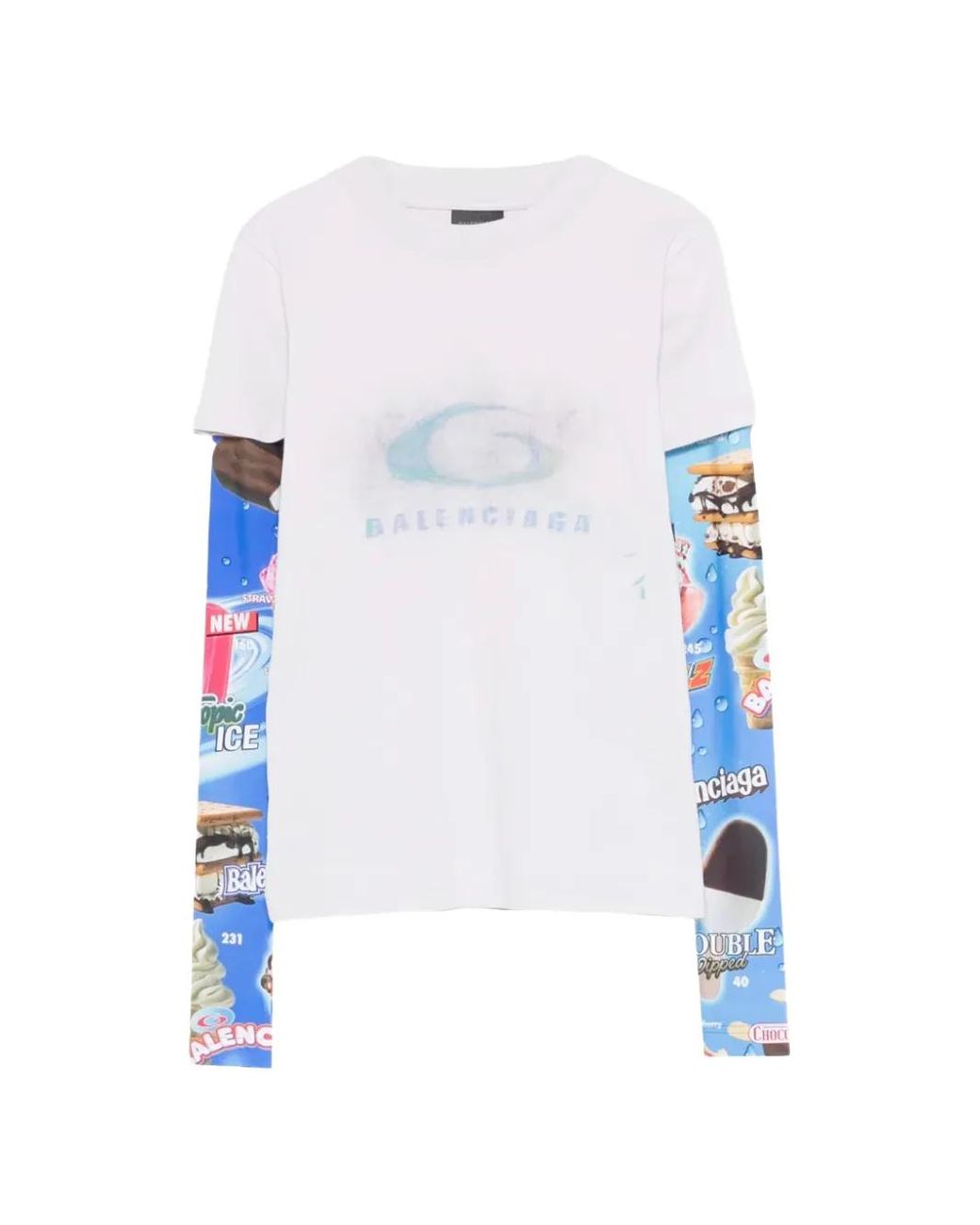 Balenciaga White Graphic-Print Double Sleeve T-Shirt