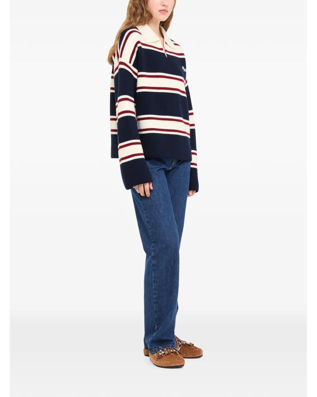Alanui Blue Striped Embroidered-Logo Sweater