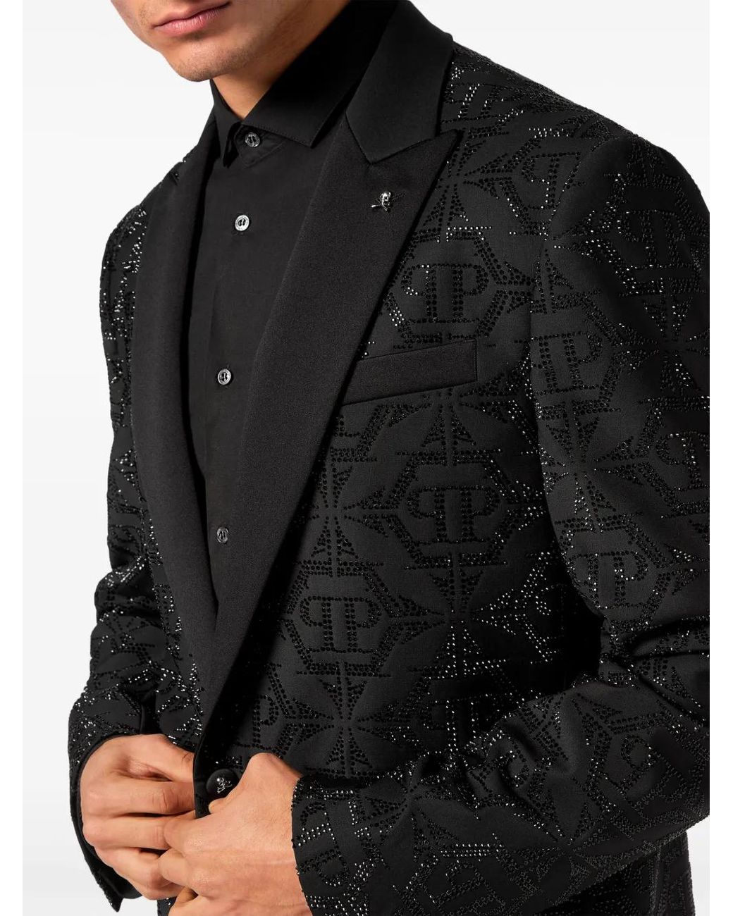 Philipp Plein Black Wool Blazer Lord Fit Hexagon for men