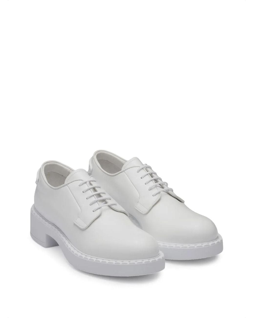 Prada White Round-Toe Lace-Up Shoes