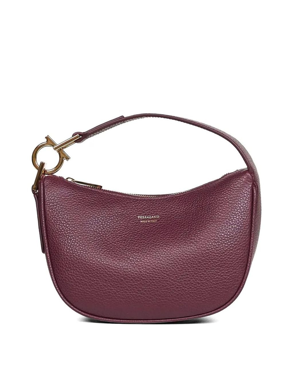 Ferragamo Purple Mini Gancini-Detail Leather Shoulder Bag