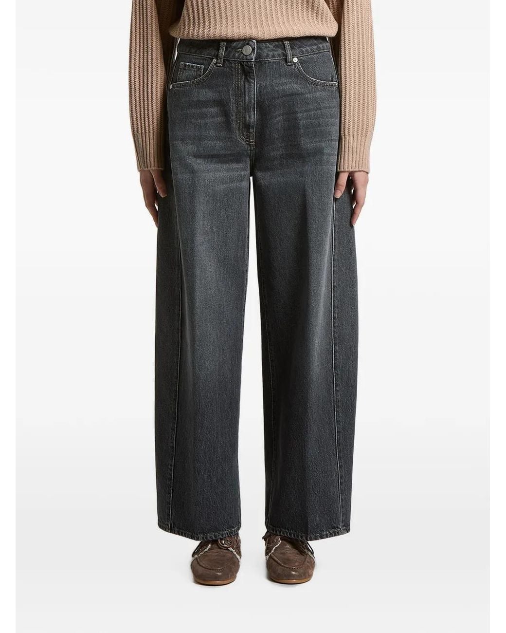 Peserico Black Faded-Effect Wide-Leg Jeans