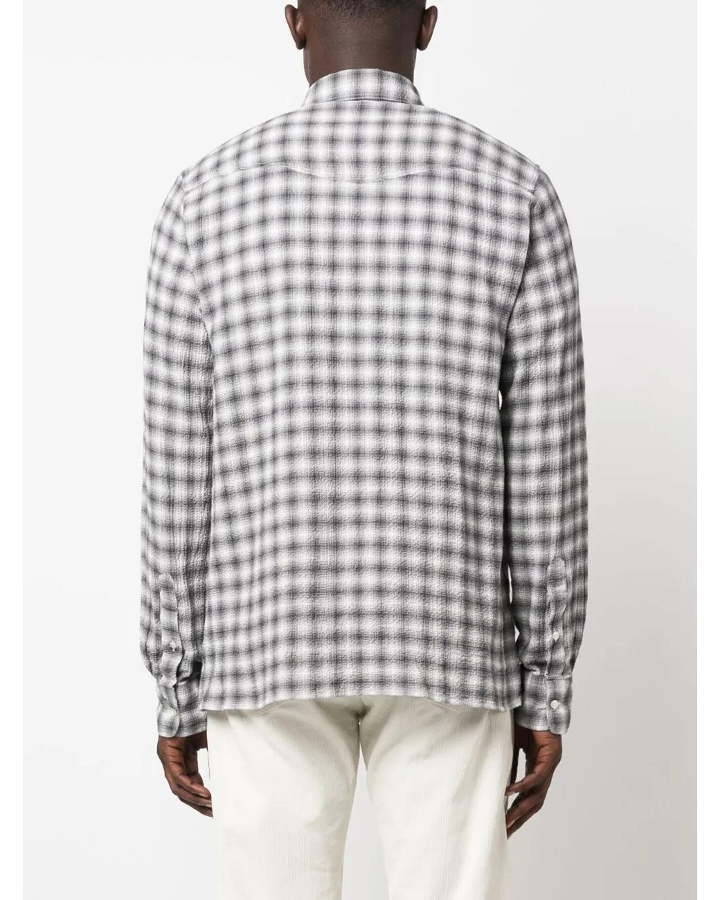 Officine Generale Gray Graphic-Print Seersucker Shirt for men