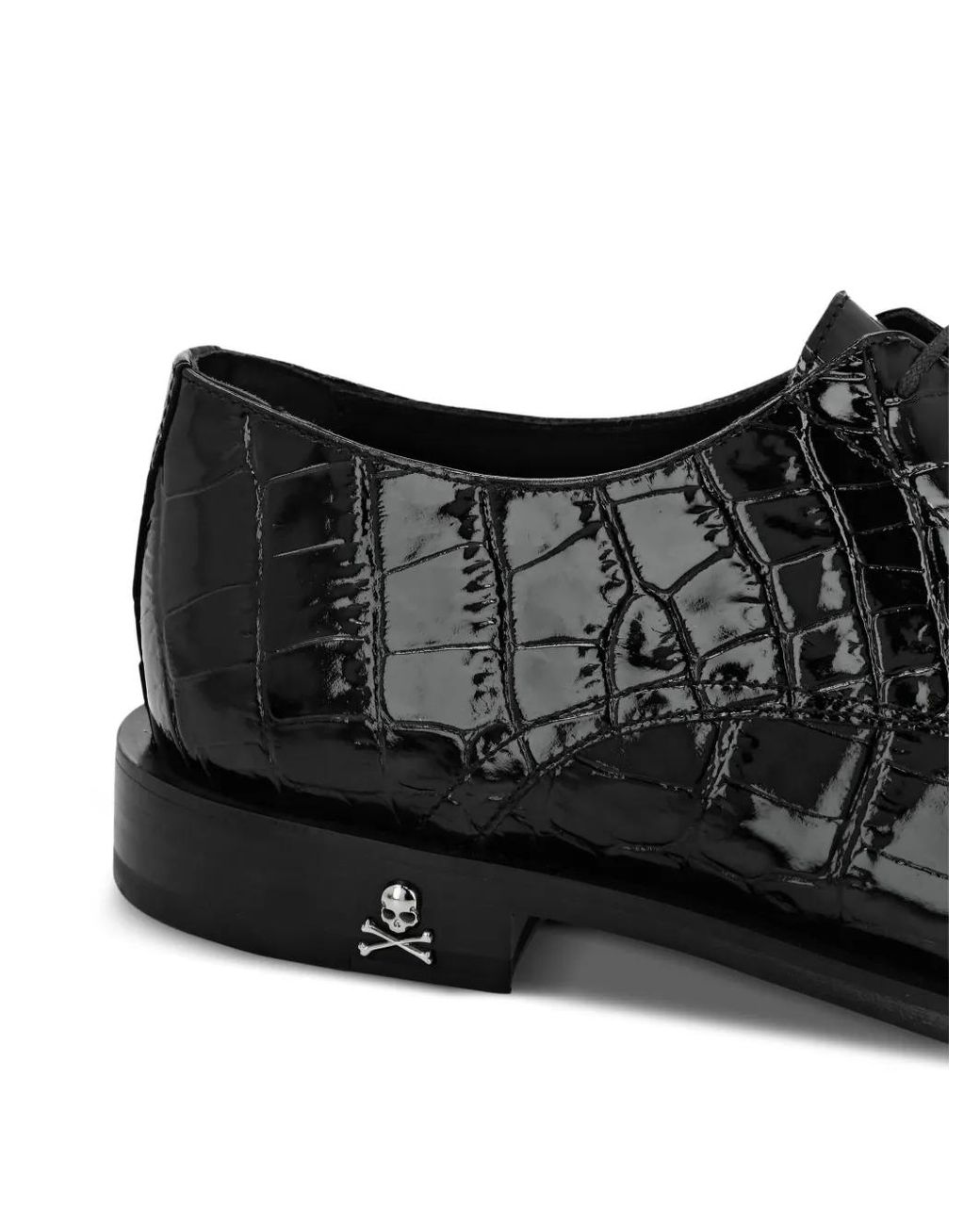 Philipp Plein Black Crocodile-Embossed Leather Derby Shoes for men