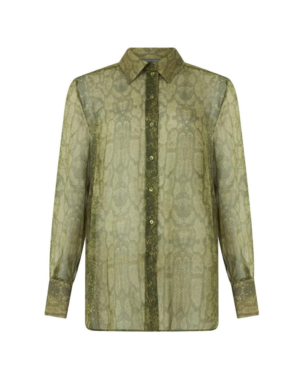 Alberta Ferretti Green Snake-Print Silk Shirt